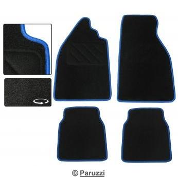 Carpet floor mats black with blue stitching (4-part)