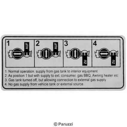 Sticker gaskraan informatie Westfalia
