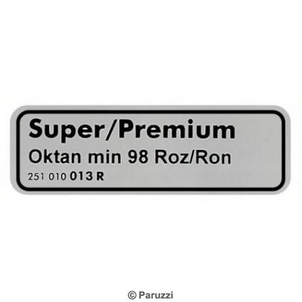 Sticker Super Premium 98 roz/ron brandstof
