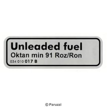 Sticker unleaded fuel oktan min 91 roz/ron