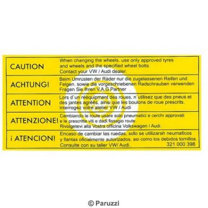 Especificaes de utilizao do autocolante do parafuso da roda