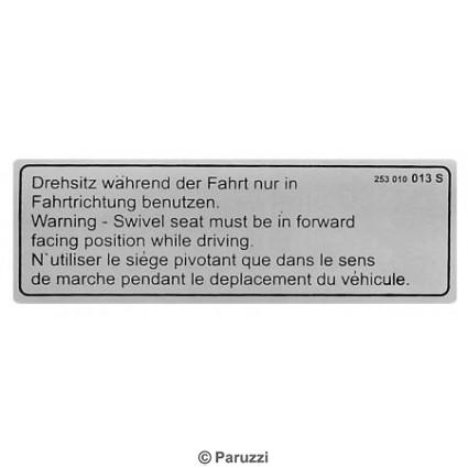 Sticker draaistoel waarschuwing
