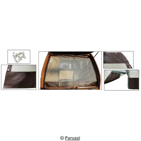 Rear hatch screen including hardware with zipper brown
