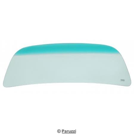 Windscreen tinted green with a green shade band